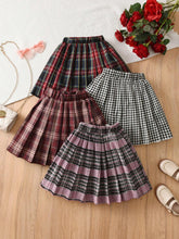 4pcs/Set Girls Plaid Pleated Mini Skirts